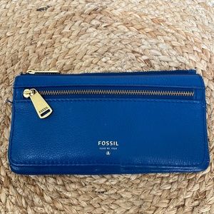 Fossil Blue Leather Wallet with Gold Hardware